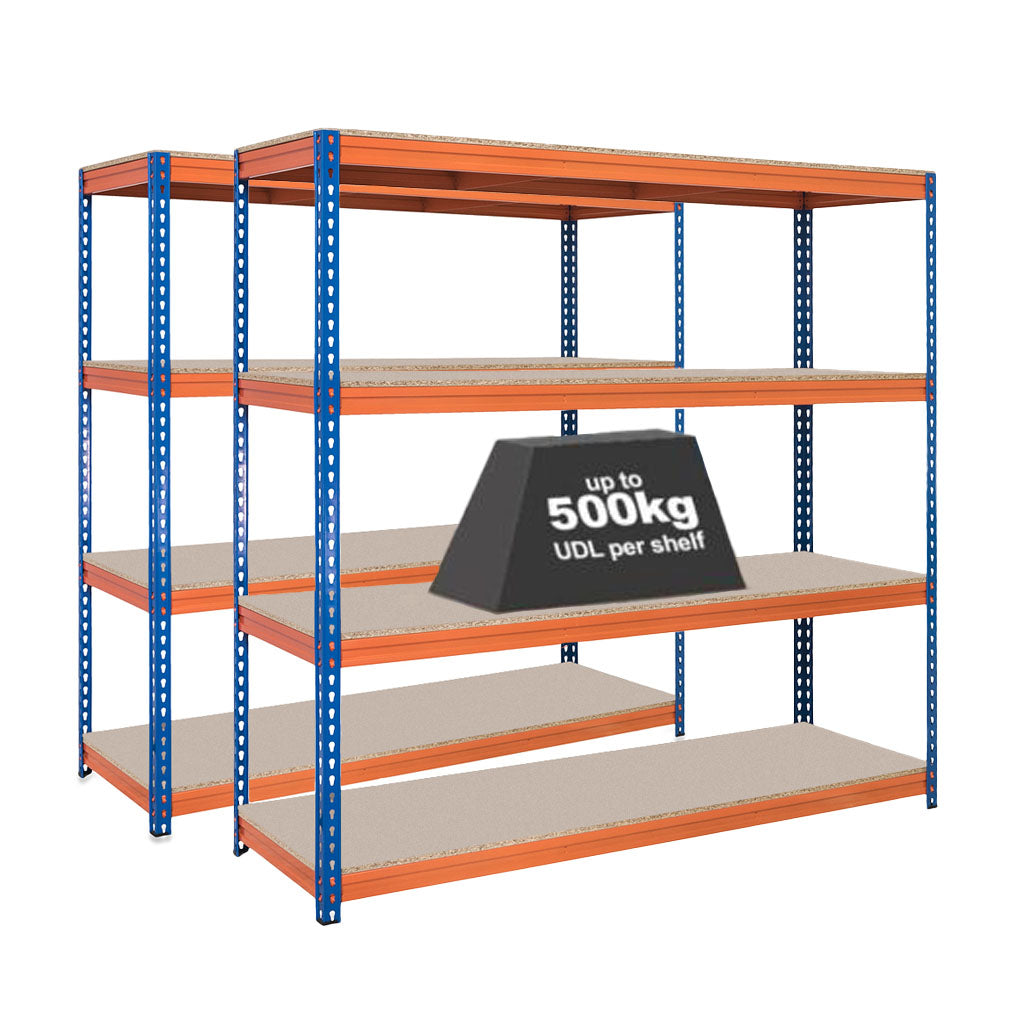 2x Storalex Crw Industrial Shelving 2200mm High 500kg Blueorange Tufferman