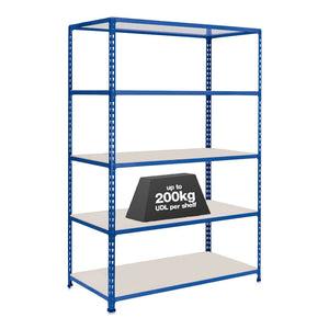 1x SX200 Industrial Shelving - 2440mm High - 200kg - Melamine - Blue