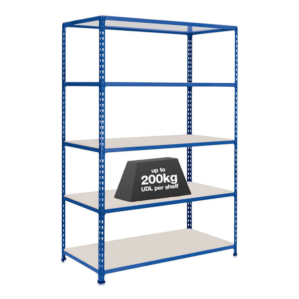 1x SX200 Industrial Shelving - 2440mm High - 200kg - Melamine - Blue