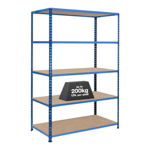 1x SX200 Industrial Shelving - 2440mm High - 200kg - Chipboard - Blue