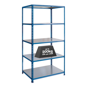 1x SX200 Industrial Shelving - 1830mm High - 200kg - Steel - Blue