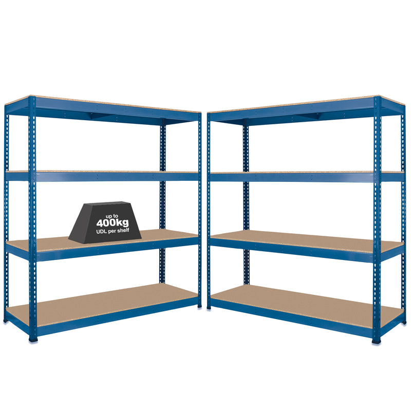 2x SX400 Industrial Shelving - 1677mm High - 400kg - Chipboard - Blue