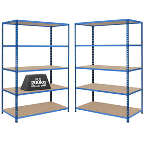 2x SX200 Industrial Shelving - 1830mm High - 200kg - Chipboard - Blue