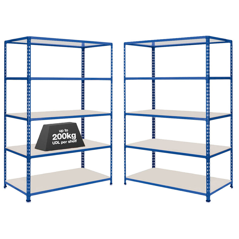 2x SX200 Industrial Shelving - 1830mm High - 200kg - Melamine - Blue