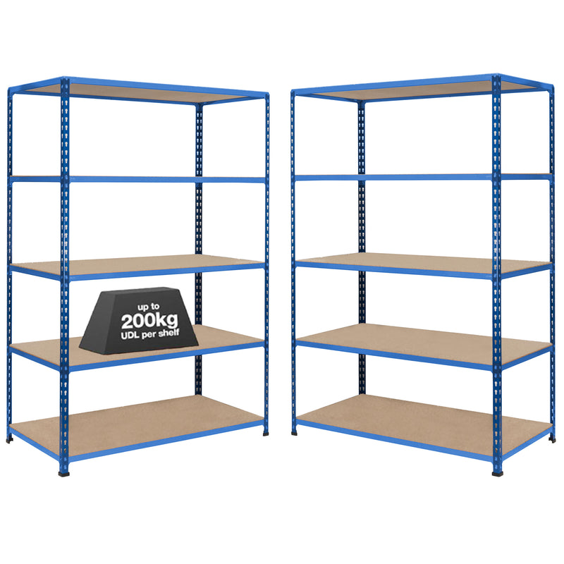 2x SX200 Industrial Shelving - 2440mm High - 200kg - Chipboard - Blue