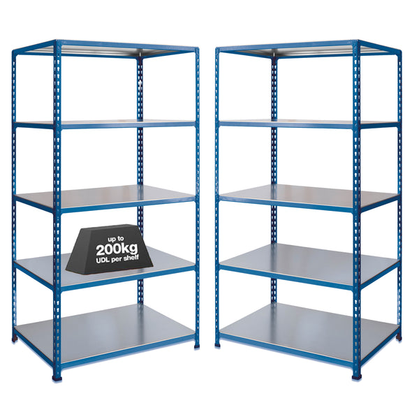 2x SX200 Industrial Shelving - 1830mm High - 200kg - Steel - Blue