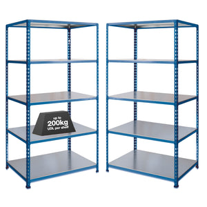 2x SX200 Industrial Shelving - 2440mm High - 200kg - Steel - Blue