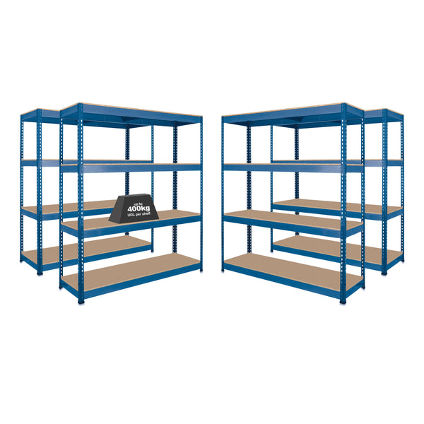 4x SX400 Industrial Shelving - 2440mm High - 400kg - Chipboard - Blue