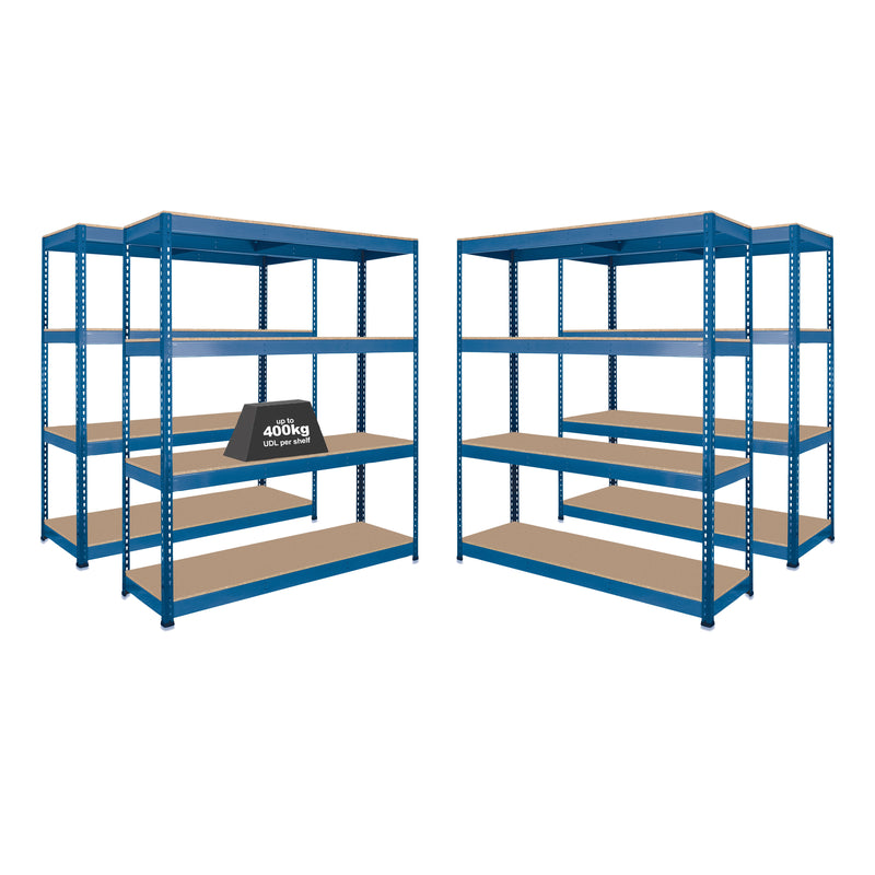 4x SX400 Industrial Shelving - 2440mm High - 400kg - Chipboard - Blue