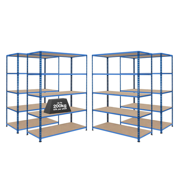 4x SX200 Industrial Shelving - 2440mm High - 200kg - Chipboard - Blue