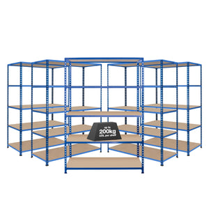 5x SX200 Industrial Shelving - 2440mm High - 200kg - Chipboard - Blue