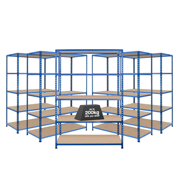 5x SX200 Industrial Shelving - 2440mm High - 200kg - Chipboard - Blue