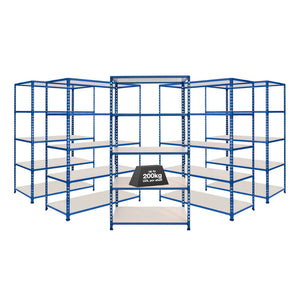 5x SX200 Industrial Shelving - 2440mm High - 200kg - Melamine - Blue