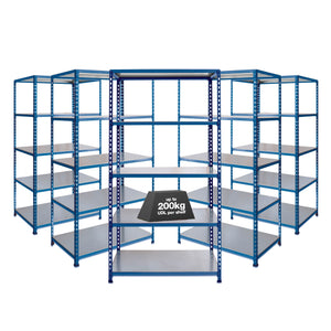 5x SX200 Industrial Shelving - 1830mm High - 200kg - Steel - Blue