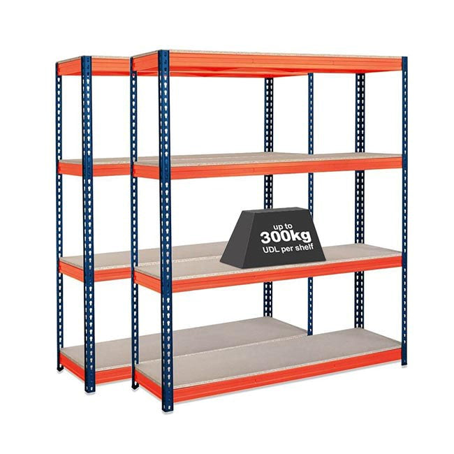 2x CRW Heavy Duty Garage Shelving - 1800mm High - 500kg - Blue & Orange