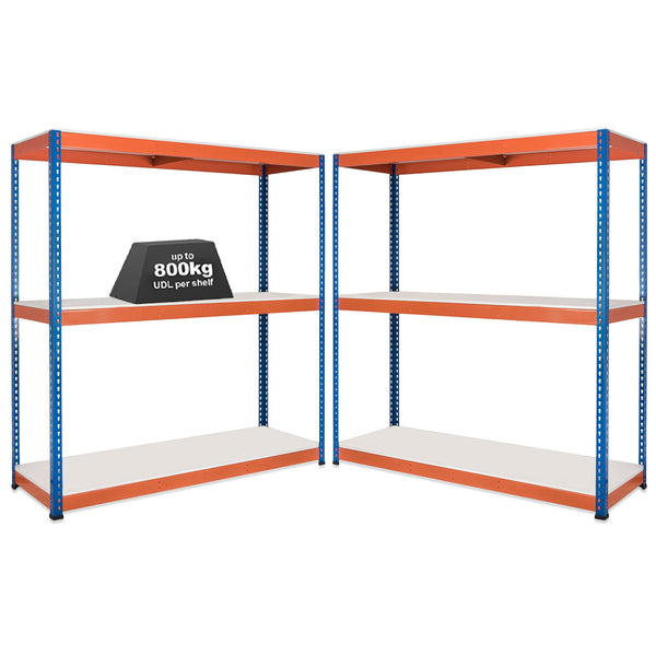 2x SX800 Industrial Shelving - 3050mm High - 800kg - Melamine - Blue & Orange