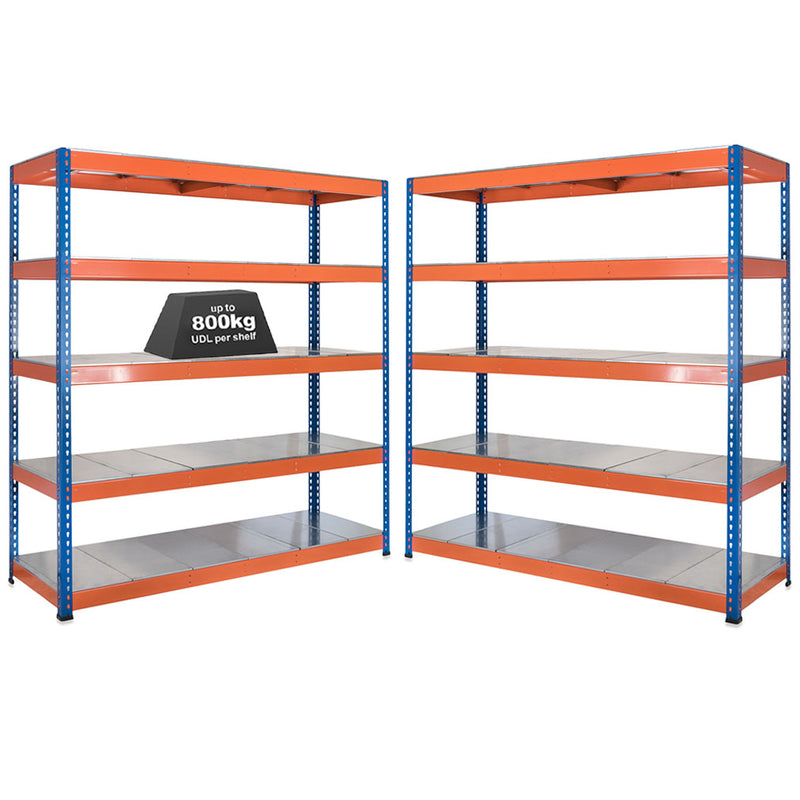 2x SX800 Industrial Shelving - 2440mm High - 800kg - Steel - Blue & Orange