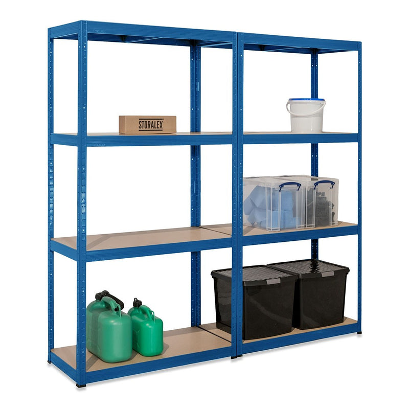 2x VRS Shelving Units - 1600mm High - Blue with 8x 33.5L Really Useful Boxes