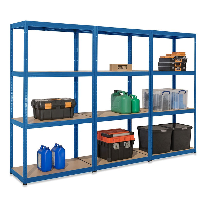 3x VRS Shelving Unit - 1600mm High - Blue with 12x 60L Wham Plastic Storage Boxes