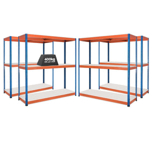 4x SX400 Industrial Shelving - 1677mm High - 400kg - Melamine - Blue & Orange