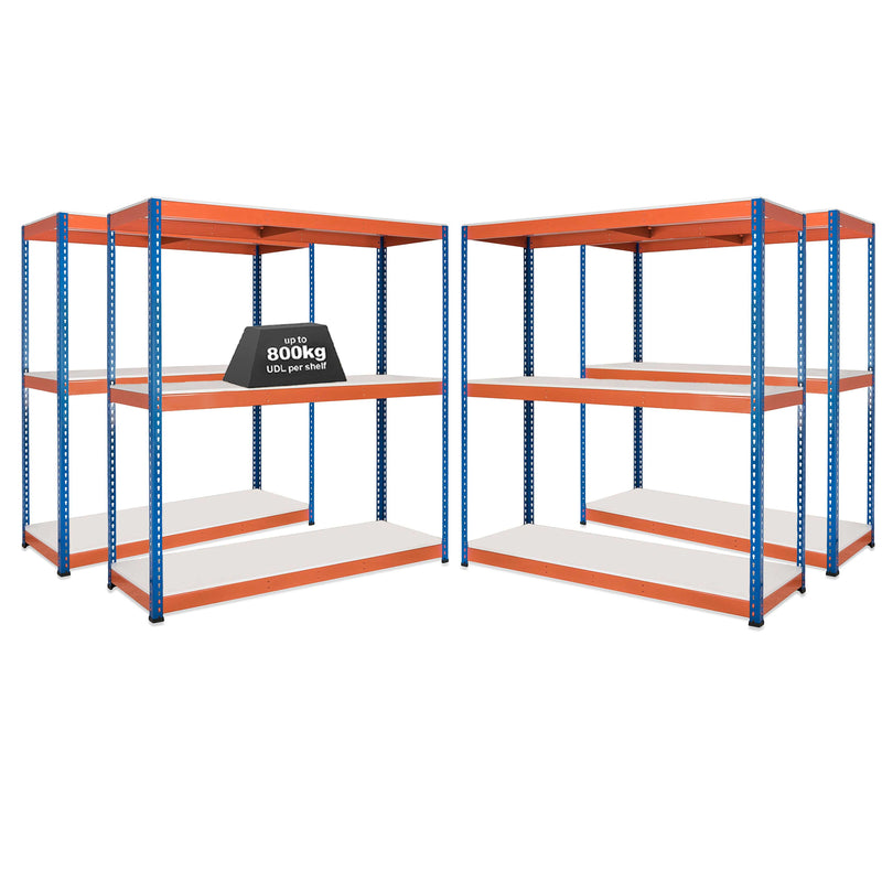 4x SX800 Industrial Shelving - 3050mm High - 800kg - Melamine - Blue & Orange