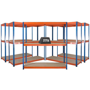 5x SX400 Industrial Shelving - 1677mm High - 400kg - Chipboard - Blue & Orange