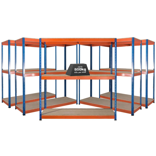 5x SX800 Industrial Shelving - 1980mm High - 800kg - Chipboard - Blue & Orange