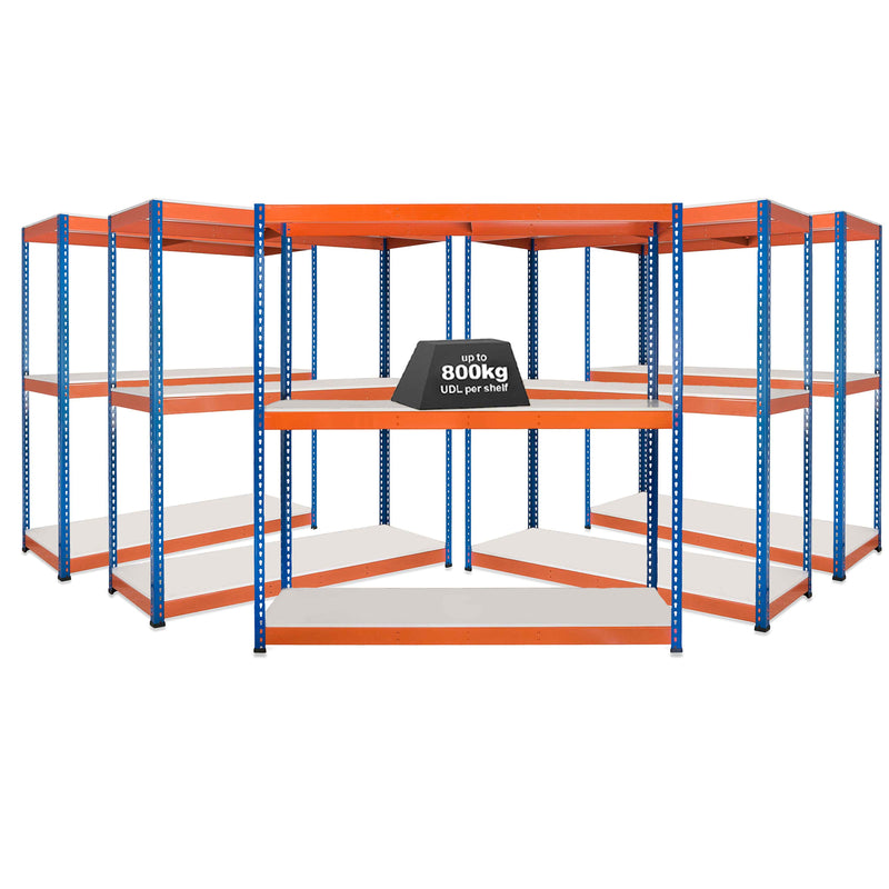 5x SX800 Industrial Shelving - 3050mm High - 800kg - Melamine - Blue & Orange