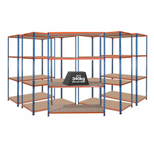 5x SX340 Industrial Shelving - 2440mm High - 340kg - Chipboard - Blue & Orange