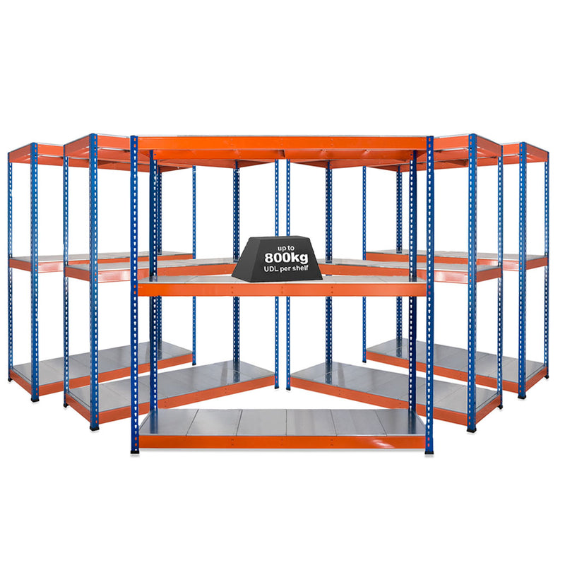 5x SX800 Industrial Shelving - 3050mm High - 800kg - Steel - Blue & Orange