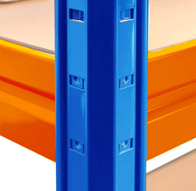 2x HRX Heavy Duty Shelving - 1770mm High - Blue & Orange with 8x 37L Wham DIY Plastic Storage Boxes