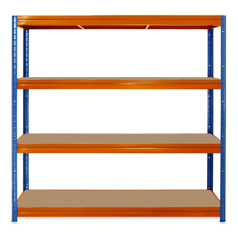 2x HRX Heavy Duty Shelving - 1770mm High - Blue & Orange with 8x 37L Wham DIY Plastic Storage Boxes