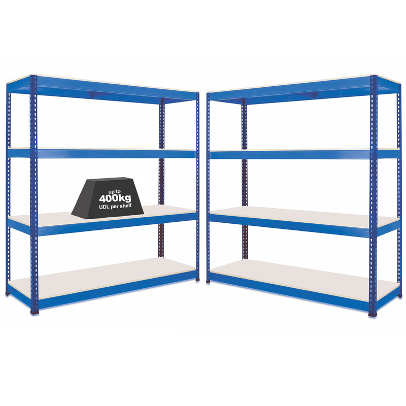 2x SX400 Industrial Shelving - 1980mm High - 400kg - Melamine - Blue