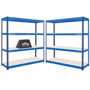 2x SX400 Industrial Shelving - 1677mm High - 400kg - Melamine - Blue