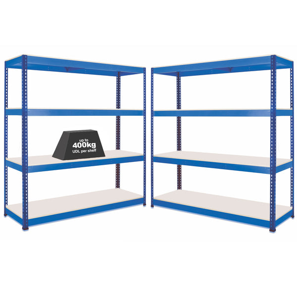 2x SX400 Industrial Shelving - 2440mm High - 400kg - Melamine - Blue