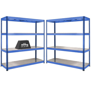 2x SX400 Industrial Shelving - 1980mm High - 400kg - Steel - Blue