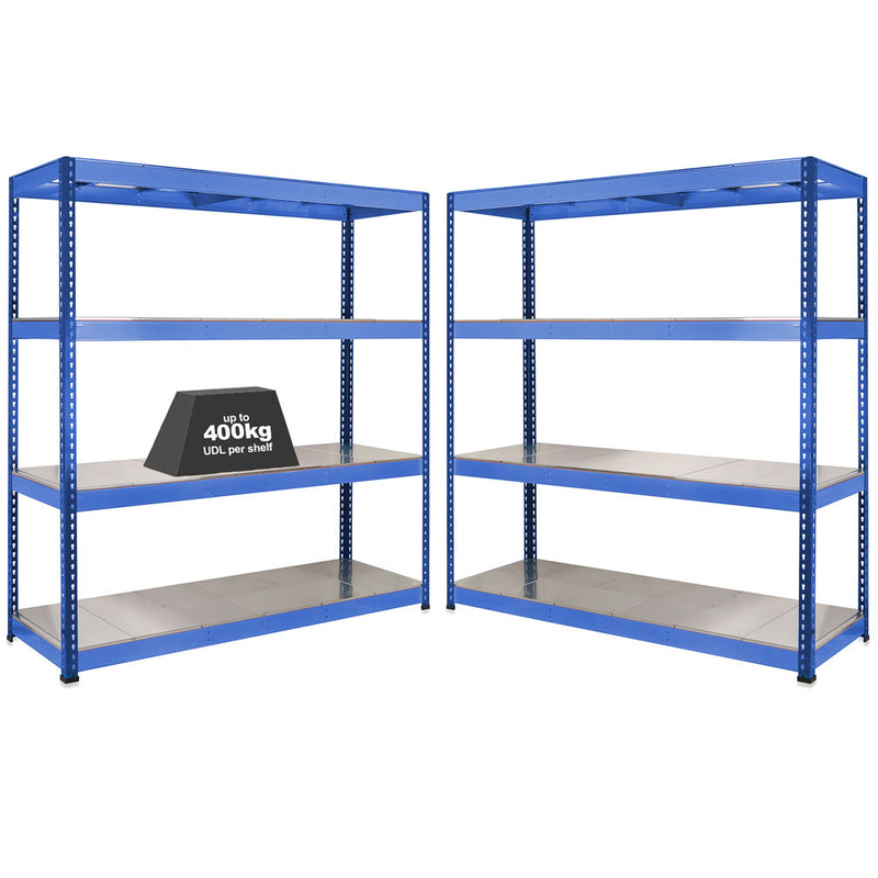 2x SX400 Industrial Shelving - 2440mm High - 400kg - Steel - Blue