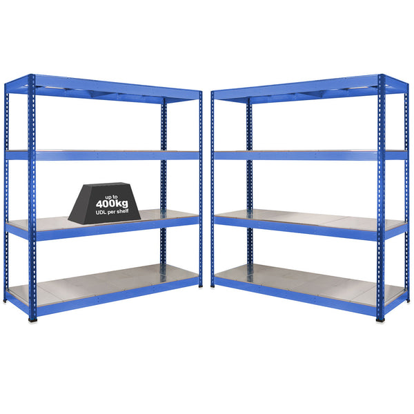 2x SX400 Industrial Shelving - 1677mm High - 400kg - Steel - Blue