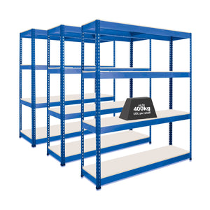 3x SX400 Industrial Shelving - 1677mm High - 400kg - Melamine - Blue