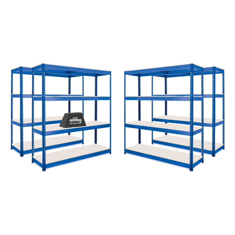 4x SX400 Industrial Shelving - 1980mm High - 400kg - Melamine - Blue