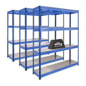 3x SX400 Industrial Shelving - 1677mm High - 400kg - Steel - Blue