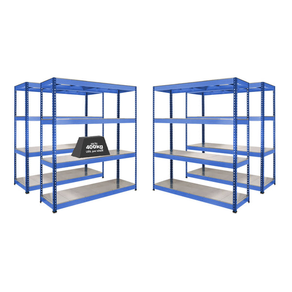 4x SX400 Industrial Shelving - 1677mm High - 400kg - Steel - Blue