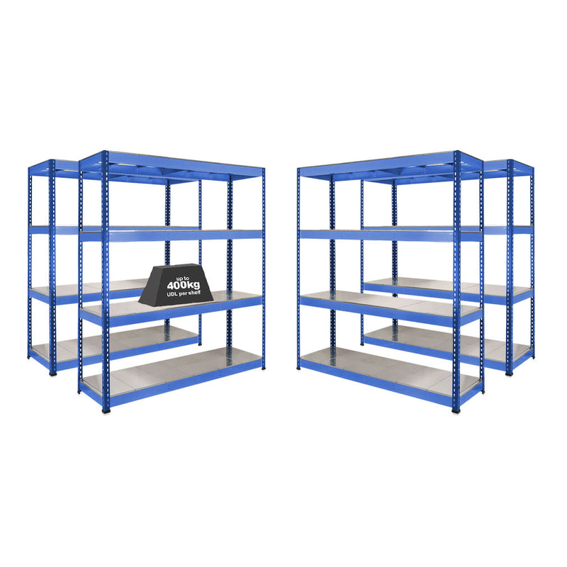 4x SX400 Industrial Shelving - 1677mm High - 400kg - Steel - Blue