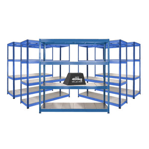 5x SX400 Industrial Shelving - 1980mm High - 400kg - Steel - Blue