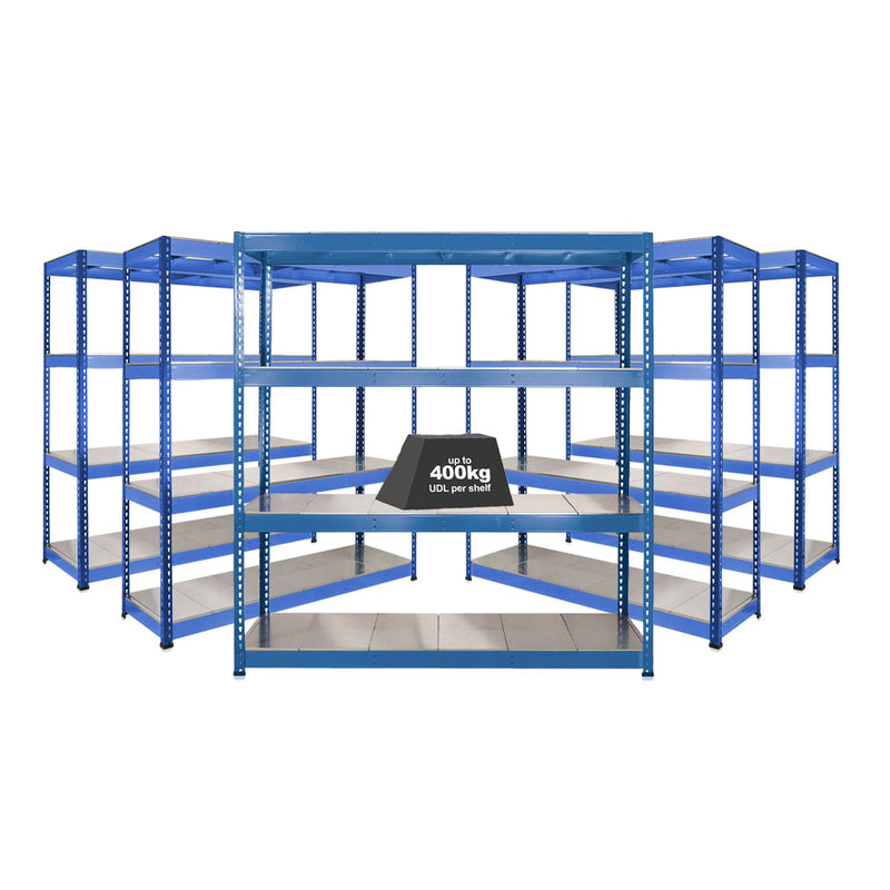 5x SX400 Industrial Shelving - 1980mm High - 400kg - Steel - Blue