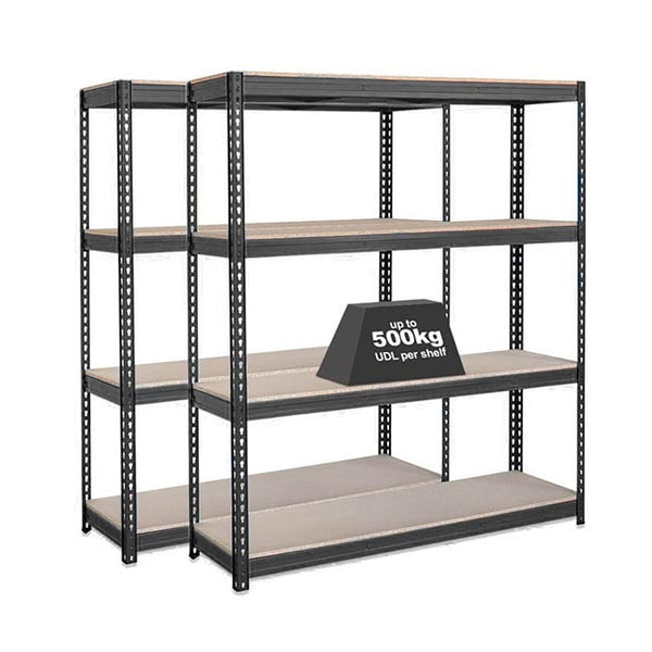 2x CRW Heavy Duty Garage Shelving - 2200mm High - 500kg - Grey