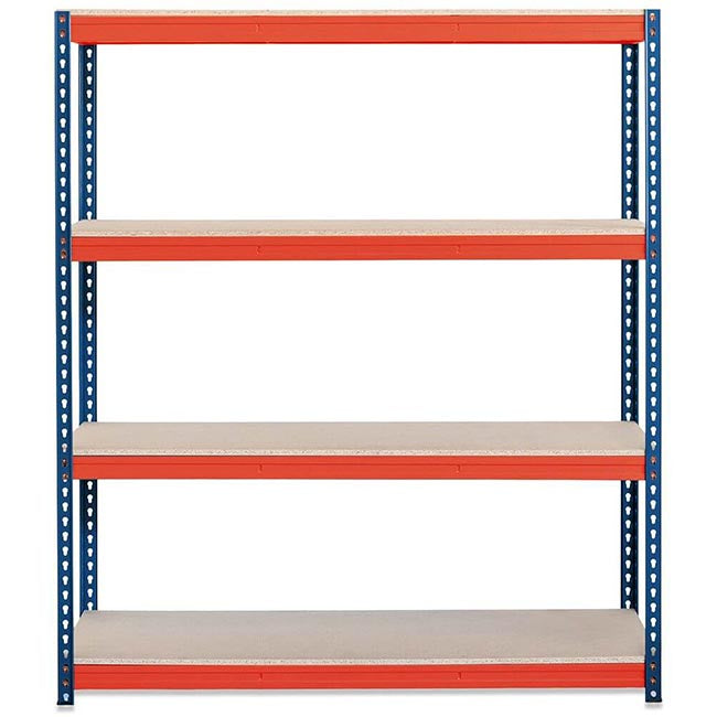 2x CRW Heavy Duty Shelving - 2200mm High - Blue & Orange with 8x 37L Wham DIY Plastic Storage Boxes