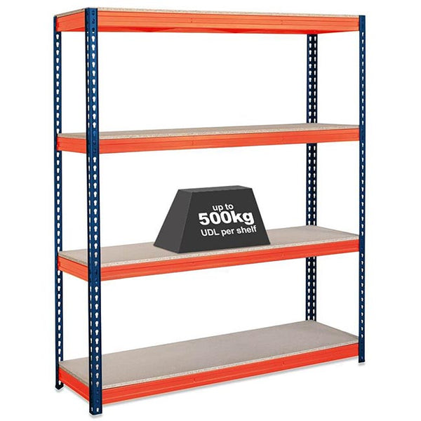 1x CRW Heavy Duty Garage Shelving - 2000mm High - 500kg - Blue & Orange