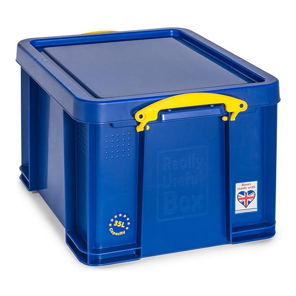 4 x Really Useful 9 Litre Storage Boxes Blue Plastic With Lid Box Heavy Duty